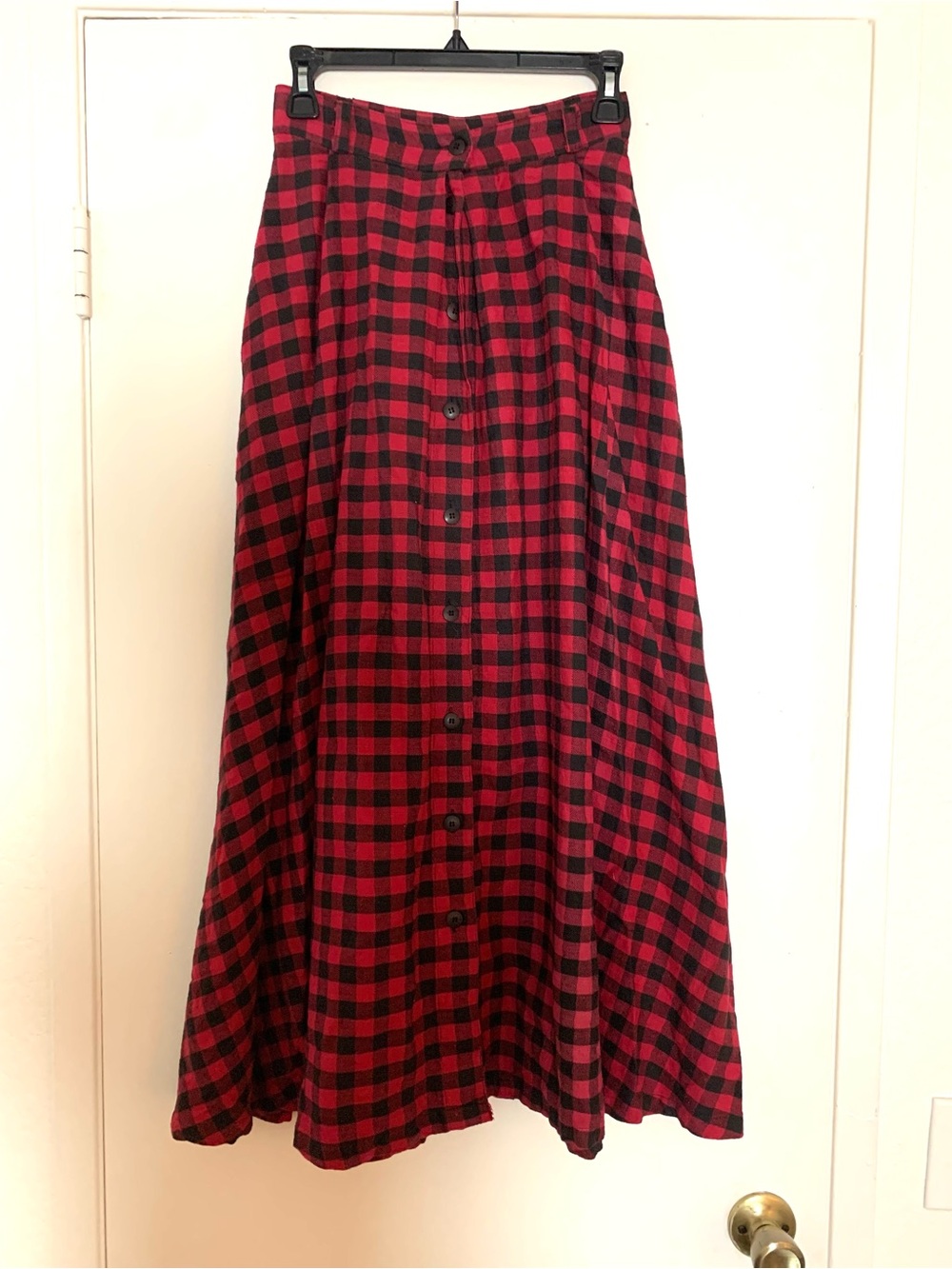 Vintage Dakota Rodeo Western Calico Buffalo Plaid Maxi Skirt Red Black